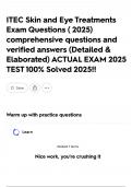 ITEC Skin and Eye Treatments Exam Questions &lpar; 2025&rpar; comprehensive questions and verified answers &lpar;Detailed & Elaborated&rpar; ACTUAL EXAM 2025 TEST 100&percnt; Solved 2025&excl;&excl;