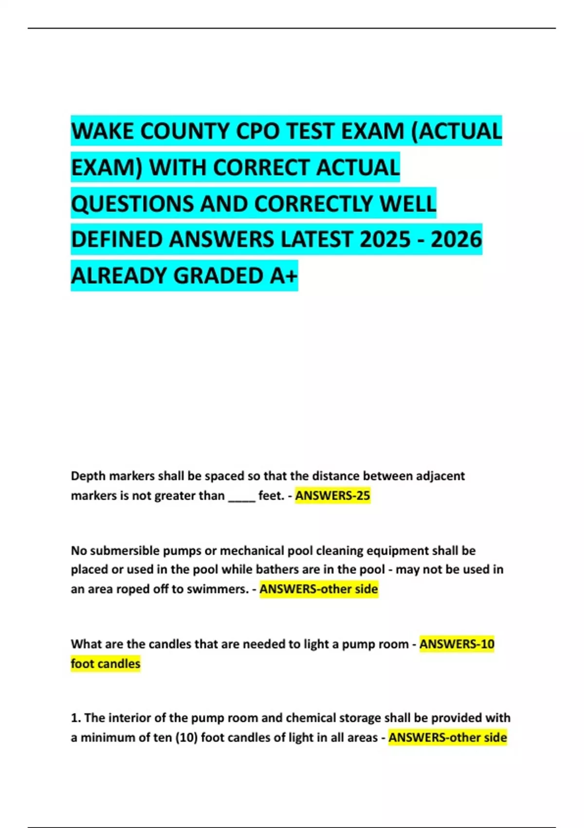 WAKE COUNTY CPO TEST EXAM (ACTUAL EXAM) WITH CORRECT ACTUAL QUESTIONS ...