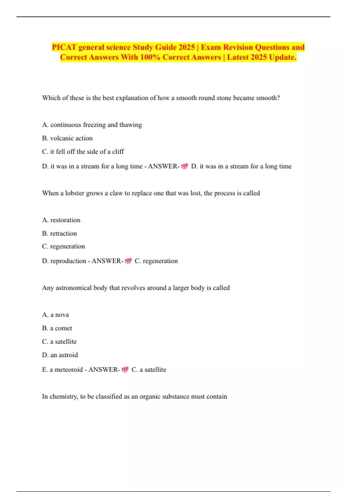 PICAT general science Study Guide 2025 | Exam Revision Questions and ...