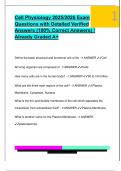 Cell Physiology 2025&sol;2026 Exam  Questions with Detailed Verified  Answers &lpar;100&percnt; Correct Answers&rpar; &vert;  Already Graded A&plus; 