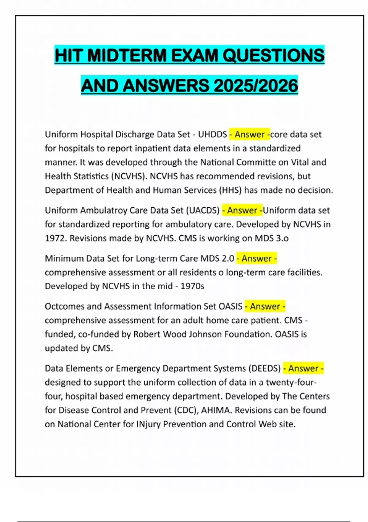 BUNDLE FOR HIT 141 EXAMS QUESTIONS AND 100% CORRECT ANSWERS 2025/2026 ...
