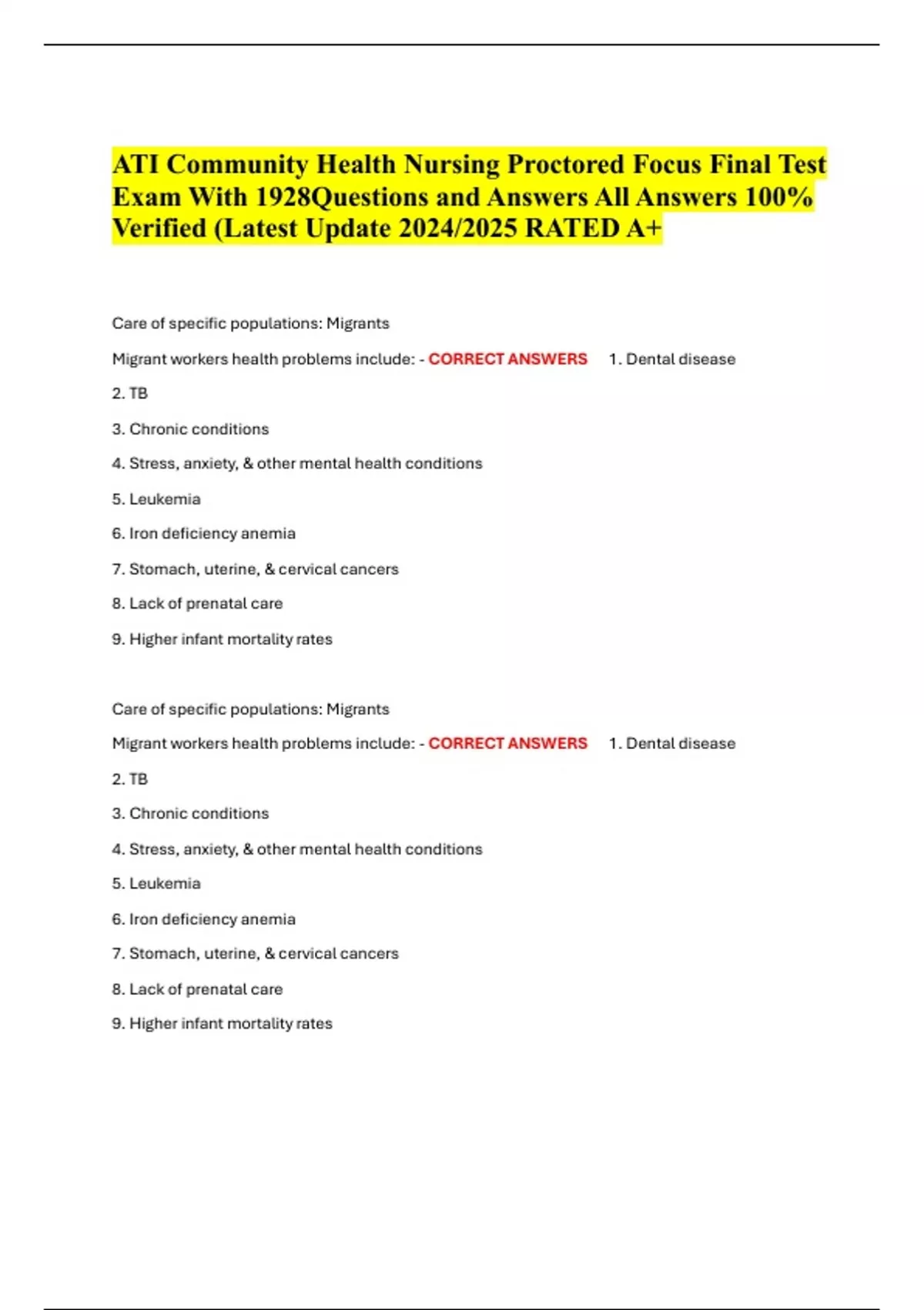 ATI Community Health Nursing Proctored Focus Final Test Exam | 1928 ...