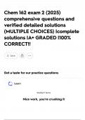 Chem 162 exam 2 &lpar;2025&rpar; comprehensive questions and verified detailed solutions &lpar;MULTIPLE CHOICES&rpar; &vert;complete solutions &vert;A&plus; GRADED &vert;100&percnt; CORRECT&excl;&excl;