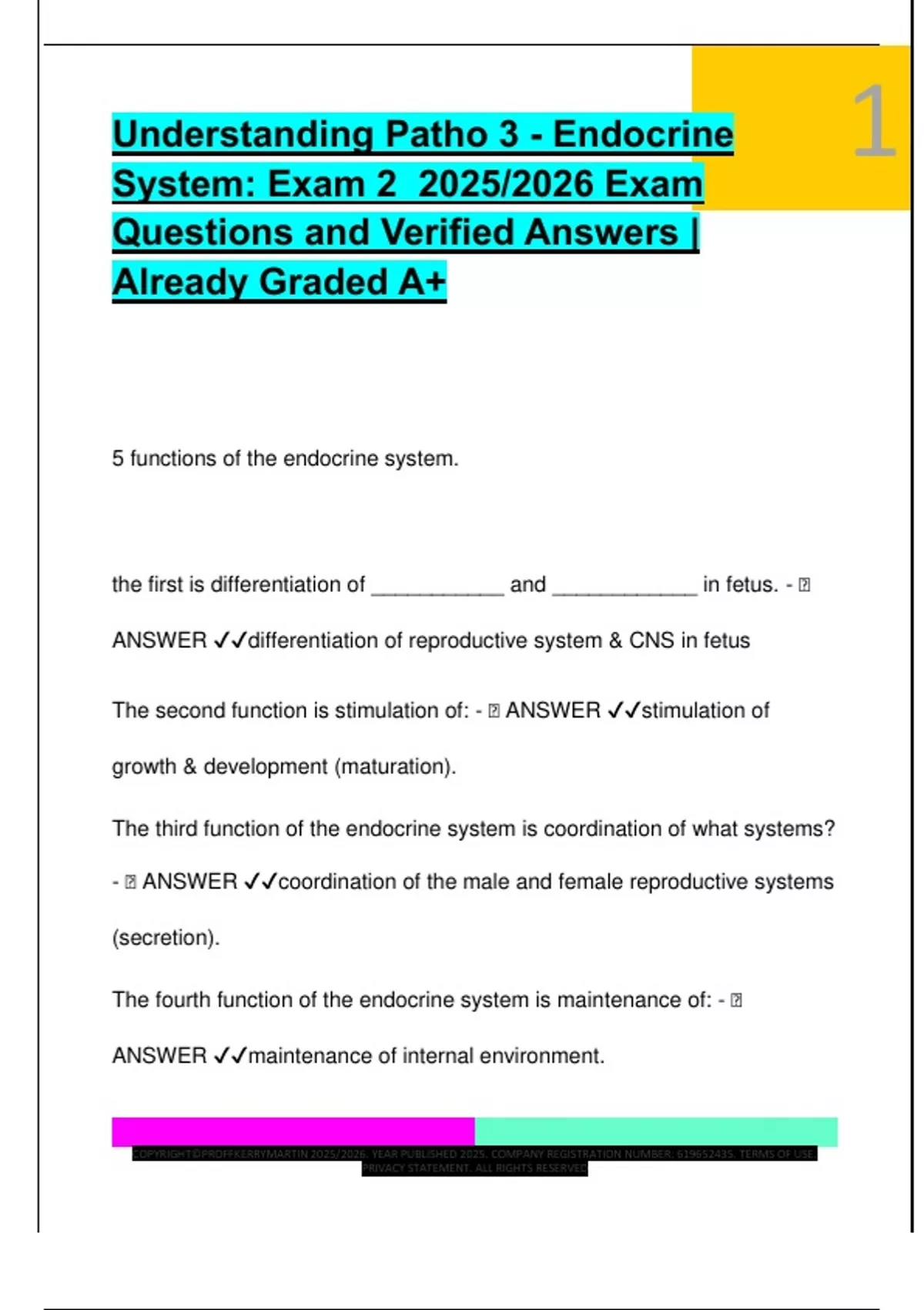 Understanding Patho 3 - Endocrine System: Exam 2 2025/2026 Exam ...