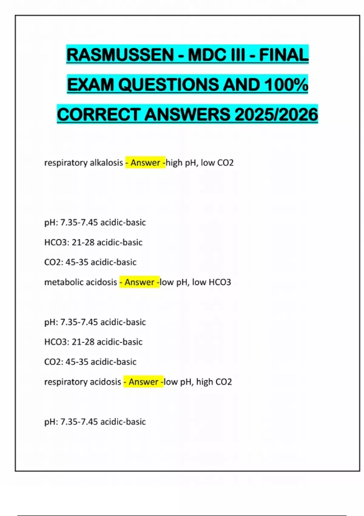 RASMUSSEN - MDC III - FINAL EXAM QUESTIONS AND 100% CORRECT ANSWERS ...