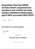 Humanities Clep Test &lpar;2025&rpar; ACTUAL EXAM comprehensive questions and verified accurate solution &lpar;Detailed & Elaborated&rpar; &vert;get it 100&percnt; accurate&excl;&excl; 2025 TEST&excl;&excl;