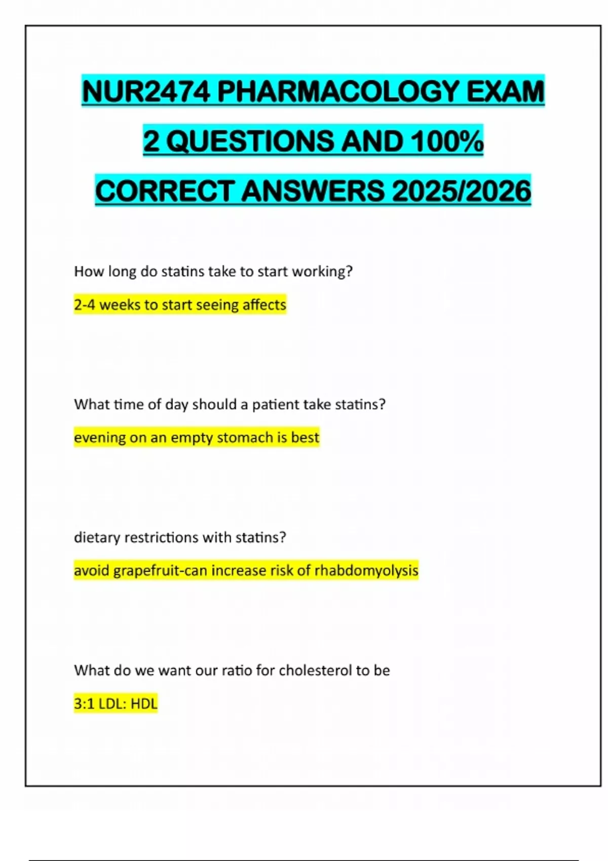 NUR2474 PHARMACOLOGY EXAM 2 QUESTIONS AND 100% CORRECT ANSWERS 2025/ ...