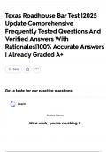 Texas Roadhouse Bar Test &vert;2025 Update Comprehensive Frequently Tested Questions And Verified Answers With Rationales&vert;100&percnt; Accurate Answers &vert; Already Graded A&plus;