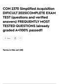 CON 2370 Simplified Acquisition DIFICULT 2025&vert;COMPLETE EXAM TEST &lpar;questions and verified answers&rpar; FREQUENTLY MOST TESTED QUESTIONS &vert;already graded A&plus;&vert;100&percnt; passed&excl;&excl;