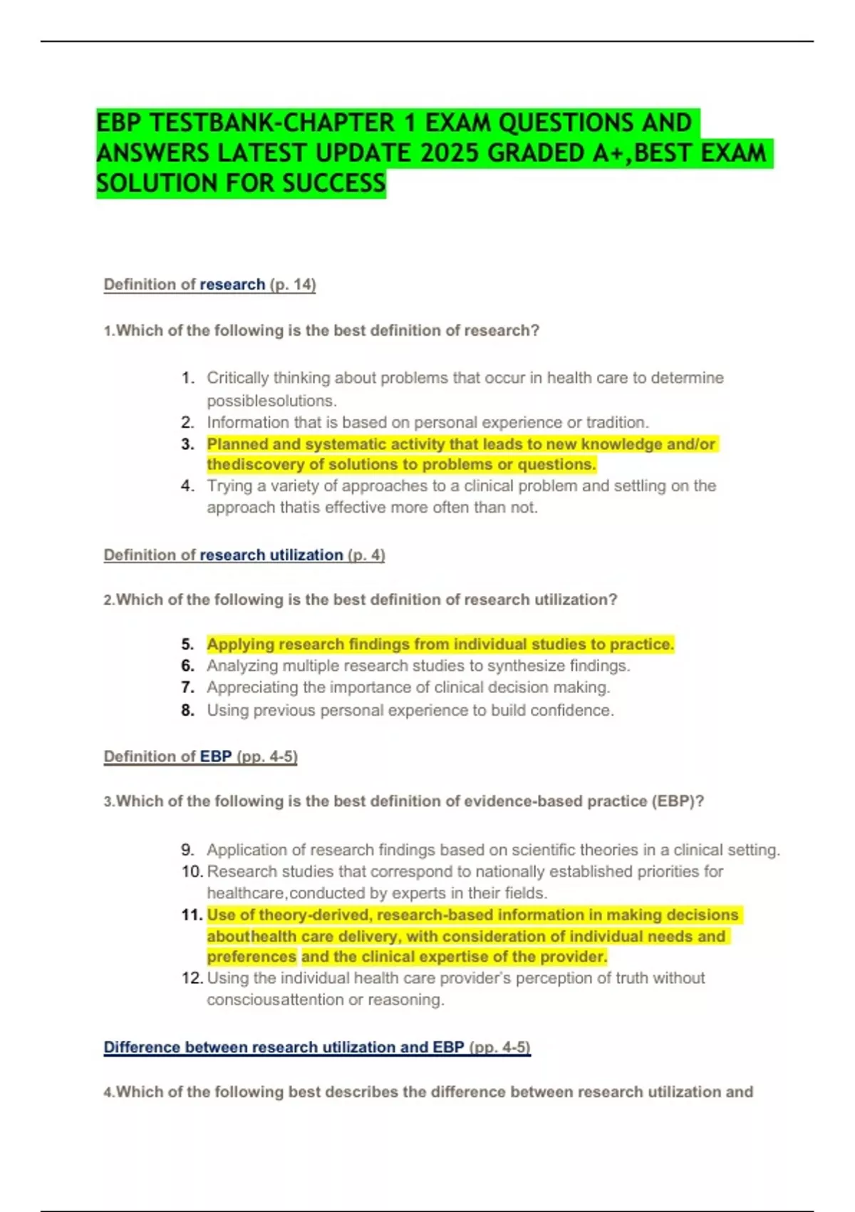 EBP Test Bank – Chapter 1 Exam Questions and Answers – Latest Update ...