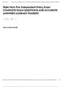 State Farm Fire Independent Policy Exam COMPLETE EXAM QUESTIONS AND ACCURATE ANSWERS &vert;ALREADY PASSED&excl;&excl;