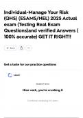 Individual-Manage Your Risk &lpar;QHS&rpar; &lpar;ESAMS&sol;NEL&rpar; 2025 Actual exam &lpar;Testing Real Exam Questions&rpar;and verified Answers &lpar; 100&percnt; accurate&rpar; GET IT RIGHT&excl;&excl;