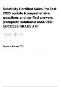 Relativity Certified Sales Pro Test 2025 update &vert;comprehensive questions and verified answers &lpar;complete solutions&rpar; ASSURED SUCCESS&vert;GRADE A&plus;&excl;&excl;