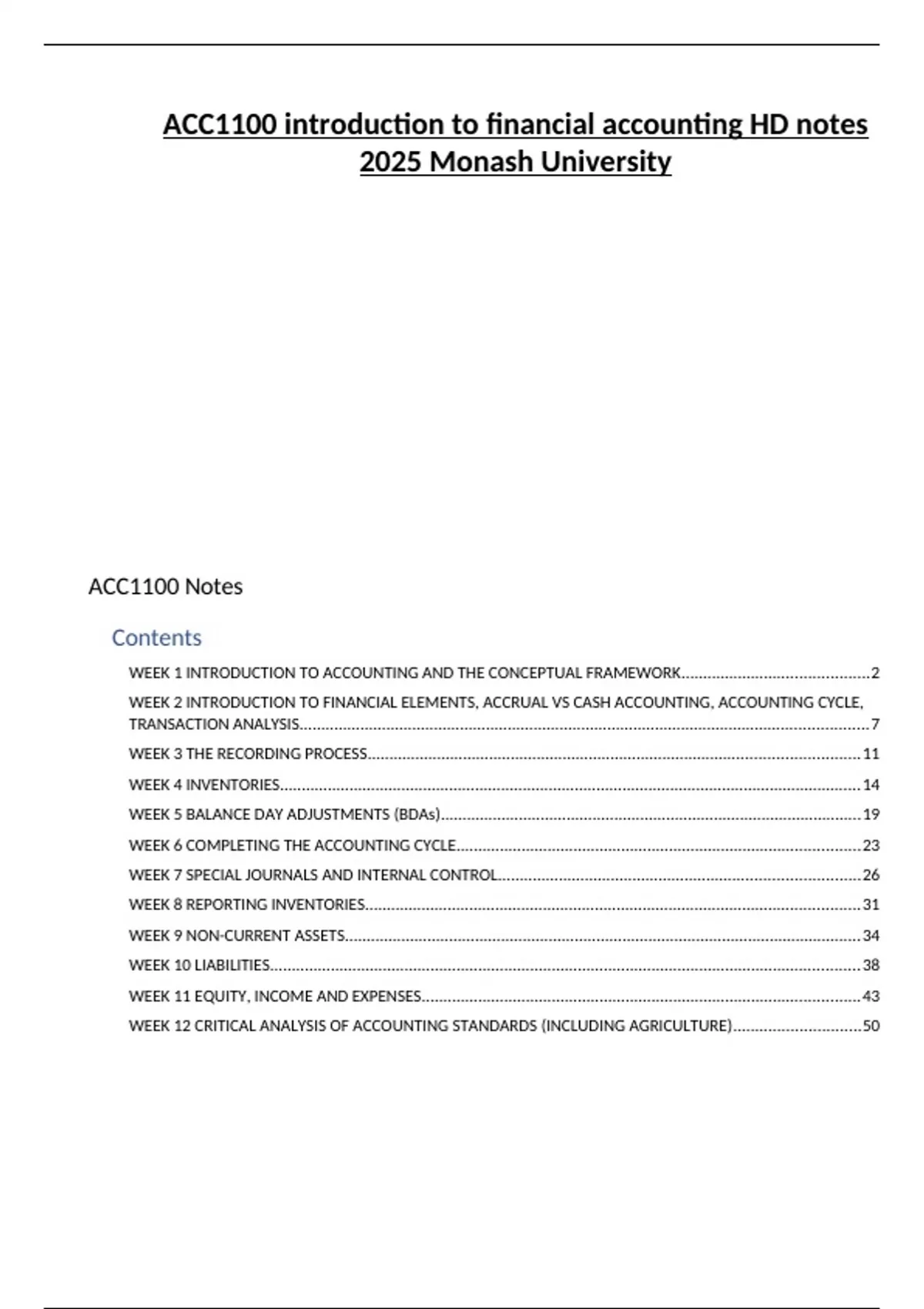 ACC1100 introduction to financial accounting HD notes 2025 Monash ...
