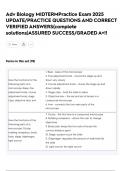 Adv Biology MIDTERMPractice Exam 2025  UPDATE&sol;PRACTICE QUESTIONS AND CORRECT  VERIFIED ANSWERS&lpar;complete  solutions&rpar;ASSURED SUCCESS&sol;GRADED A&plus;&excl;&excl;