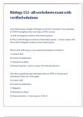 Biology 152 - all worksheets exam with verified solutions