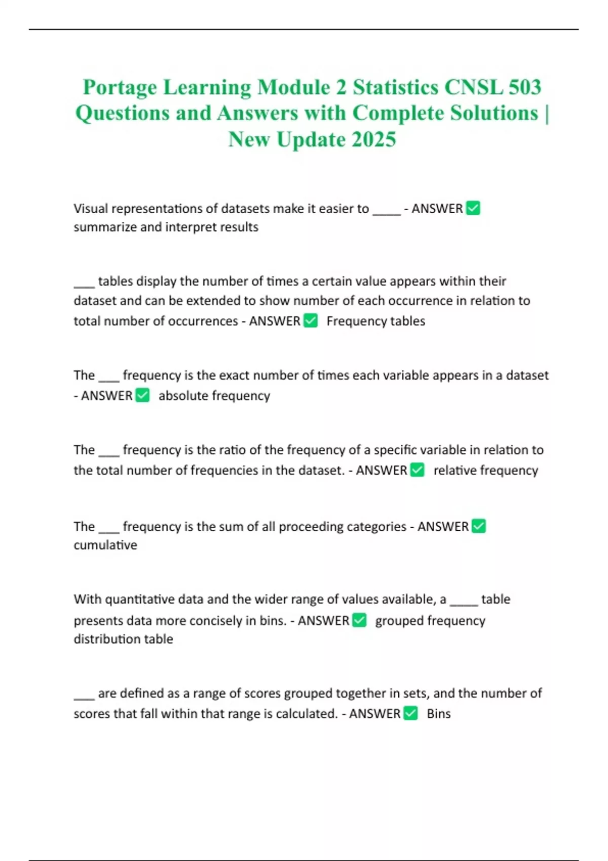 Portage Learning Module 2 Statistics CNSL 503 Questions and Answers ...