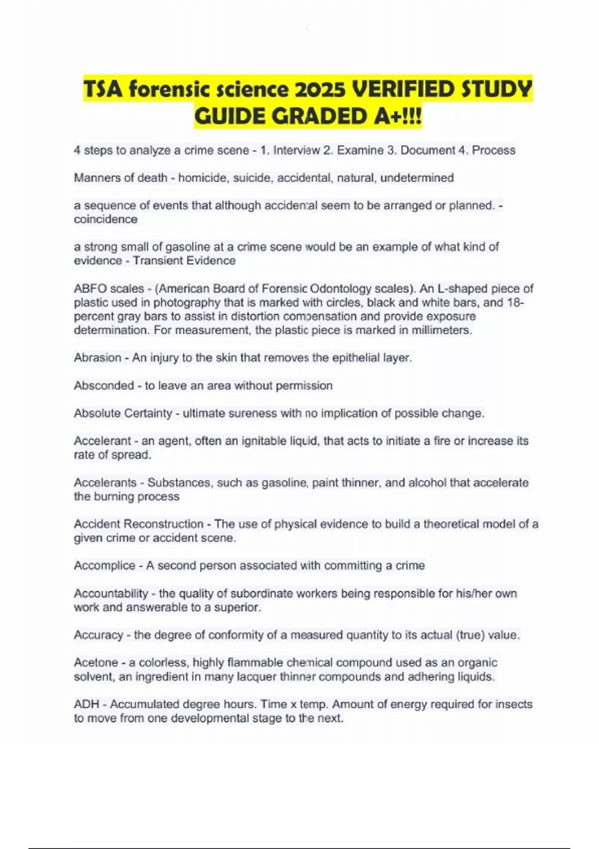 TSA forensic science 2025 VERIFIED STUDY GUIDE GRADED A+!! - TSA ...