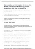 Introduction to Information Systems for Health Information Technology Exam Questions And Correct Answers&period;