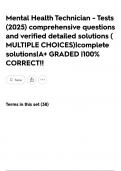 Mental Health Technician - Tests &lpar;2025&rpar; comprehensive questions and verified detailed solutions &lpar; MULTIPLE CHOICES&rpar;&vert;complete solutions&vert;A&plus; GRADED &vert;100&percnt; CORRECT&excl;&excl;