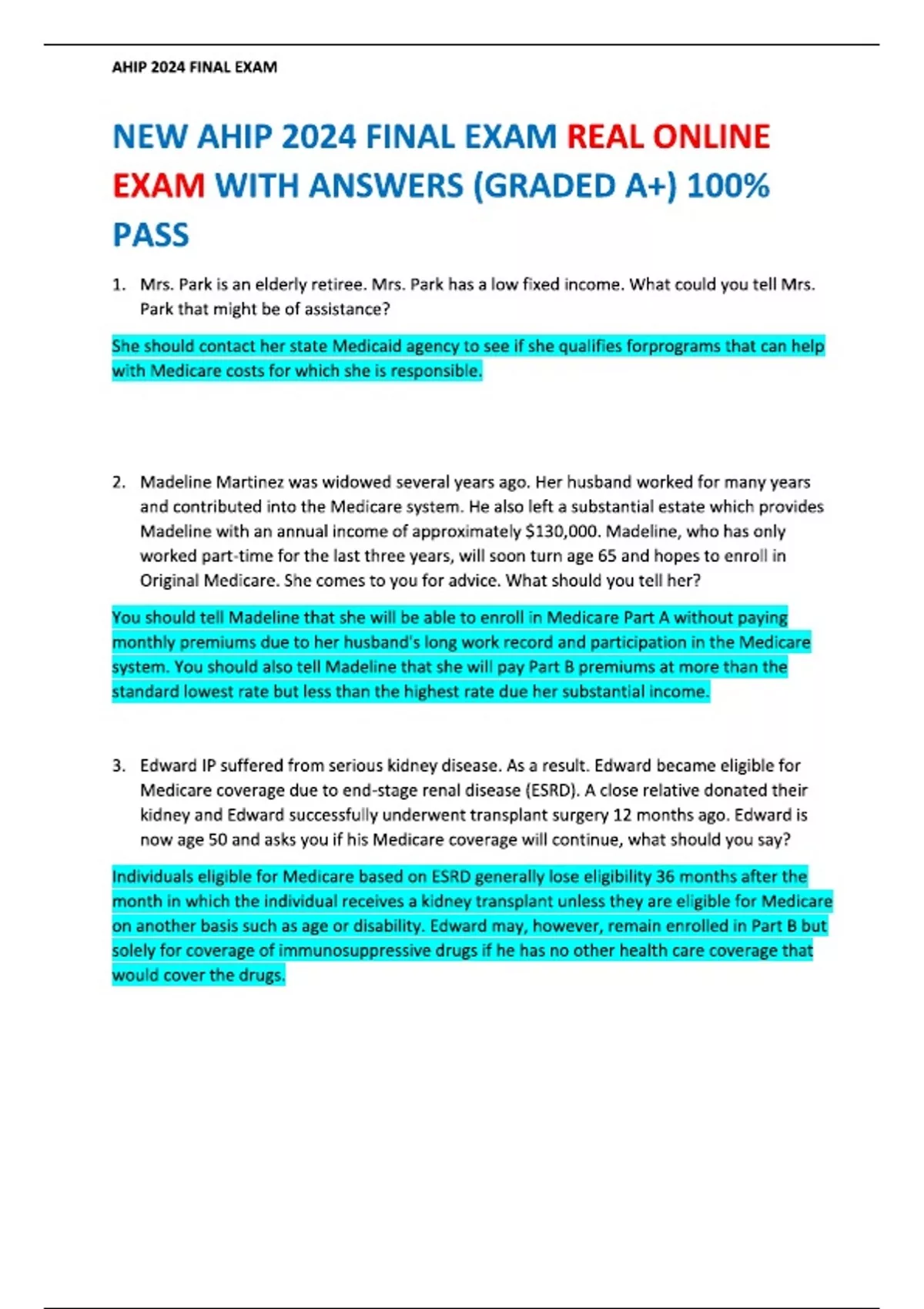 NEW AHIP 2024 - 25 FINAL EXAM REAL ONLINE EXAM QUESTIONS WITH ANSWERS ...