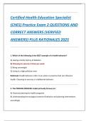 Certified Health Education Specialist  &lpar;CHES&rpar; Practice Exam 2 QUESTIONS AND  CORRECT ANSWERS &lpar;VERIFIED  ANSWERS&rpar; PLUS RATIONALES 2025