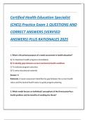 Certified Health Education Specialist  &lpar;CHES&rpar; Practice Exam 1 QUESTIONS AND  CORRECT ANSWERS &lpar;VERIFIED  ANSWERS&rpar; PLUS RATIONALES 2025