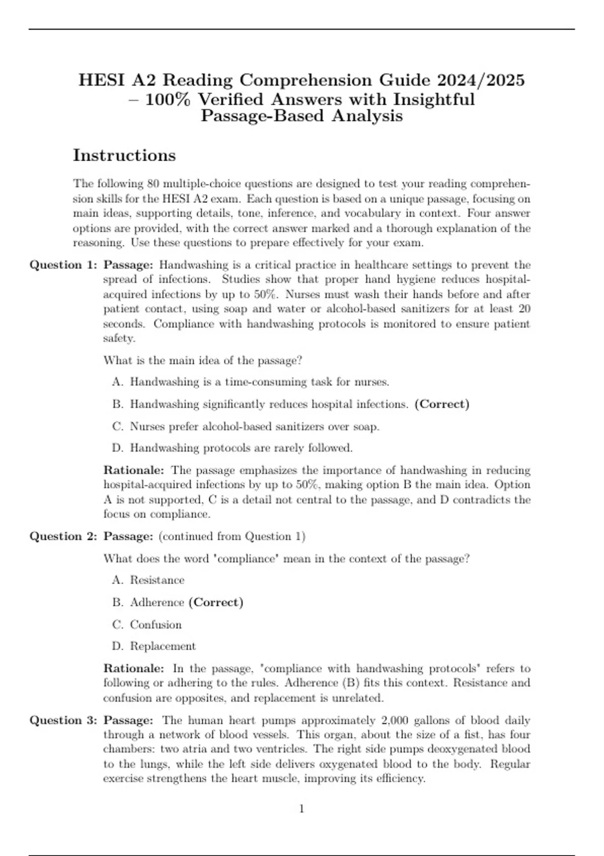 HESI A2 Reading Comprehension Guide 2024/2025 - 100% Verified Answers ...