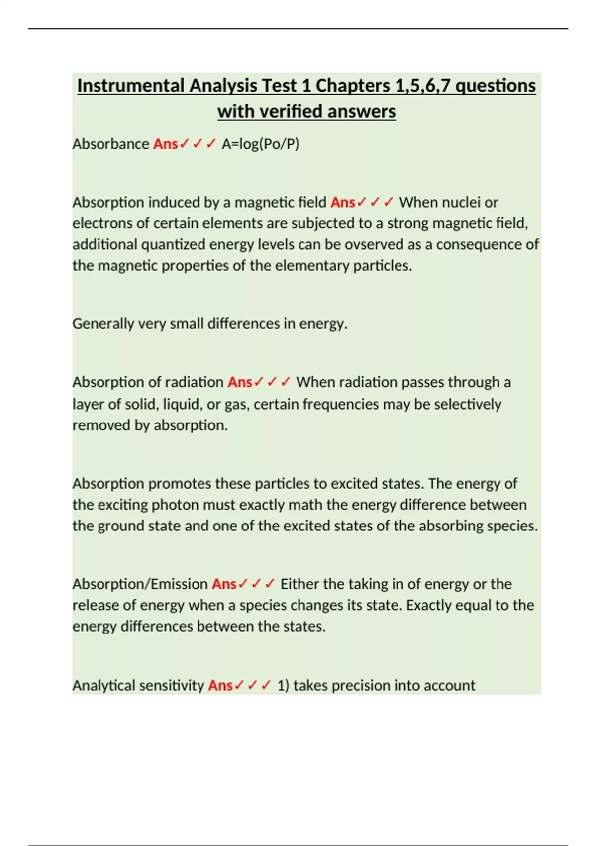 Instrumental Analysis – Test 1 Questions from Chapters 1, 5, 6, and 7 ...