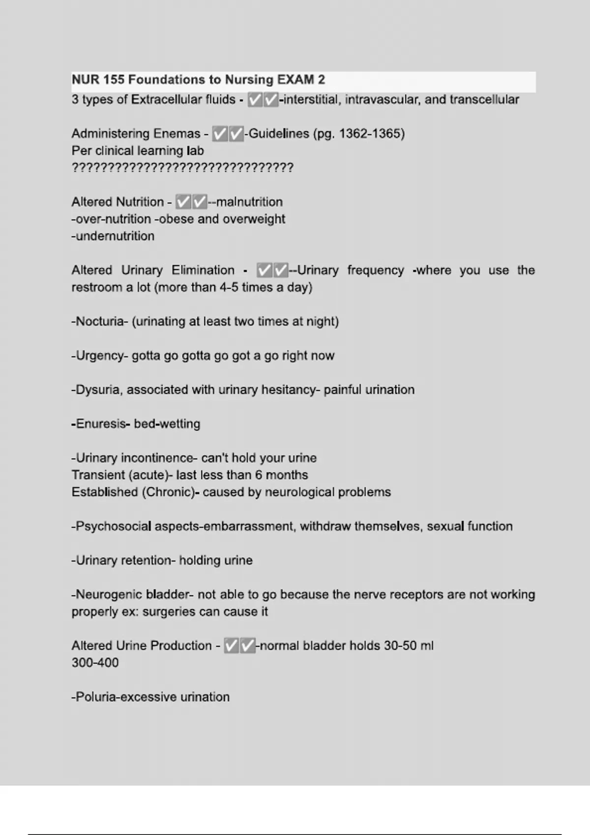 NUR 155 Foundations to Nursing EXAM 2 with complete questions and ...