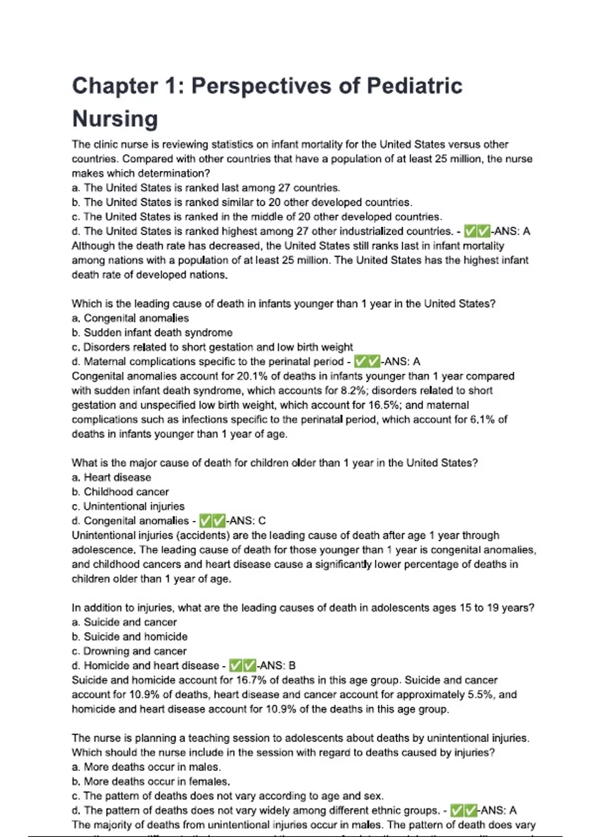 Chapter 1 Perspectives of Pediatric Nursing COMPLETE SOLUTION GRADED A+ ...