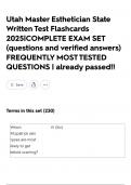 Utah Master Esthetician State Written Test Flashcards 2025&vert;COMPLETE EXAM SET &lpar;questions and verified answers&rpar; FREQUENTLY MOST TESTED QUESTIONS &vert; already passed&excl;&excl;