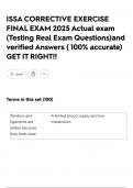 ISSA CORRECTIVE EXERCISE FINAL EXAM 2025 Actual exam &lpar;Testing Real Exam Questions&rpar;and verified Answers &lpar; 100&percnt; accurate&rpar; GET IT RIGHT&excl;&excl;