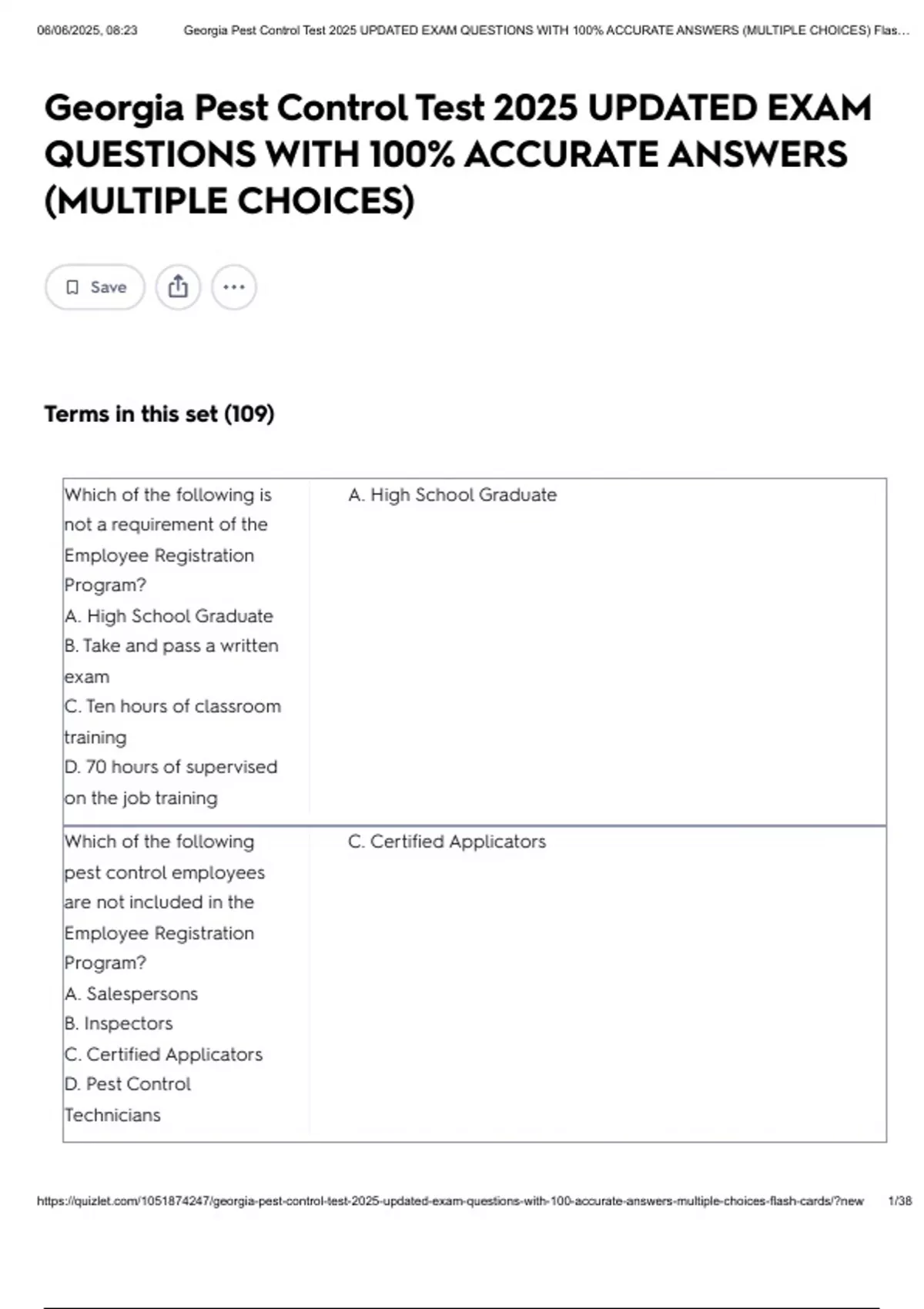 Georgia Pest Control Test 2025 UPDATED EXAM QUESTIONS WITH 100% ...