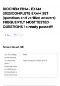 BIOCHEM FINAL EXAM 2025&vert;COMPLETE EXAM SET &lpar;questions and verified answers&rpar; FREQUENTLY MOST TESTED QUESTIONS &vert; already passed&excl;&excl;