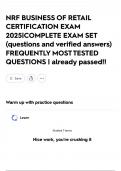 NRF BUSINESS OF RETAIL CERTIFICATION EXAM 2025&vert;COMPLETE EXAM SET &lpar;questions and verified answers&rpar; FREQUENTLY MOST TESTED QUESTIONS &vert; already passed&excl;&excl;