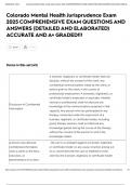 Colorado Mental Health Jurisprudence Exam 2025 COMPREHENSIVE EXAM QUESTIONS AND ANSWERS &lpar;DETAILED AND ELABORATED&rpar; ACCURATE AND A&plus; GRADED&excl;&excl;&excl;