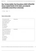 Pax Verbal Ability Test Questions 2025 UPDATED EXAM QUESTIONS WITH 100&percnt; ACCURATE ANSWERS &lpar;MULTIPLE CHOICES&rpar;