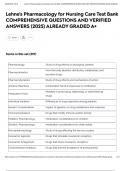 Lehne's Pharmacology for Nursing Care Test Bank COMPREHENSIVE QUESTIONS AND VERIFIED ANSWERS &lpar;2025&rpar; ALREADY GRADED A&plus;