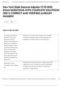 New York State General Adjuster 17-70 2025 EXAM QUESTIONS WITH COMPLETE SOLUTIONS &lpar;100 &percnt; CORRECT AND VERIFIED&rpar; ALREADY PASSED&excl;&excl;