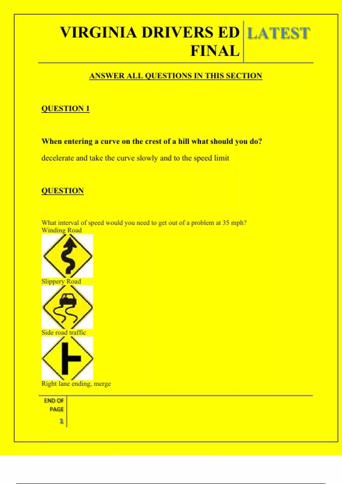 VIRGINIA DRIVERS ED FINAL QUESTIONS AND ANSWERS 2025 - VIRGINIA DRIVERS ...