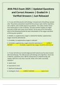 AHA PALS Exam 2025 &vert; Updated Questions and Correct Answers &vert; Graded A&plus; &vert; Verified Answers &vert; Just Released