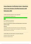 Crane Operator Certification Exam 1 Questions  and correct Answers &lpar;Verified Answers&rpar; with  Rationales 2025