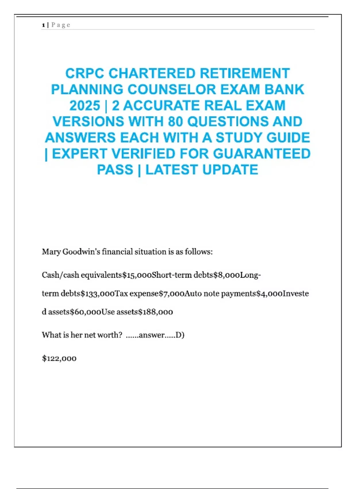 Retirement Course Rpc CRPC CHARTERED RETIREMENT PLANNING COUNSELOR EXAM BANK 2025 - CRPC ...