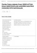 Florida Claims Adjuster Exam &lpar;2025&rpar; ACTUAL EXAM QUESTIONS AND ANSWERS &lpar;MULTIPLE CHOICES&rpar; WITH RATIONALES