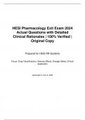 HESI Pharmacology Exit Exam 2024 Actual Questions with Detailed Clinical Rationales &vert; 100&percnt; Verified &vert; Original Copy