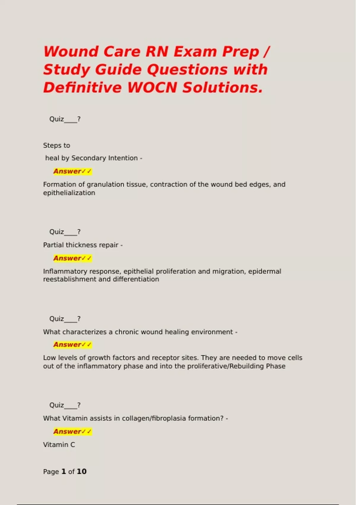 Wound Care RN Exam Prep / Study Guide Questions with Definitive WOCN ...