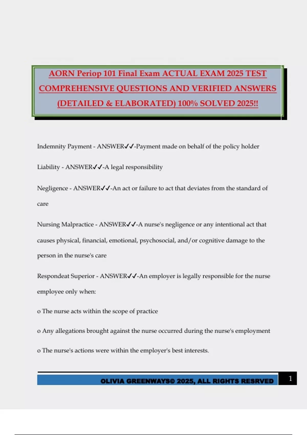 AORN Periop 101 Final Exam ACTUAL EXAM 2025 TEST COMPREHENSIVE ...