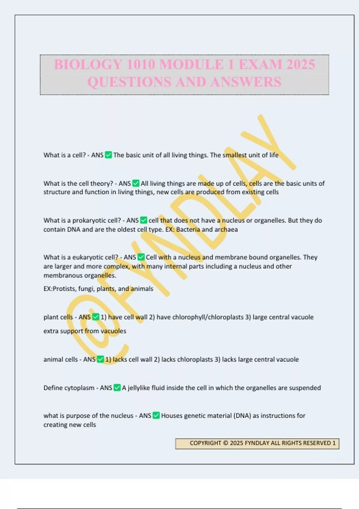 BIOLOGY 1010 MODULE 1 EXAM 2025 QUESTIONS AND ANSWERS - BIOL 1010 ...