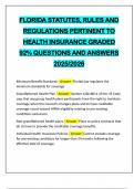 FLORIDA STATUTES&comma; RULES AND REGULATIONS PERTINENT TO HEALTH INSURANCE GRADED 92&percnt; QUESTIONS AND ANSWERS 2025&sol;2026